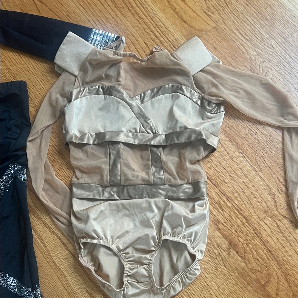 Kelle Dance Costume Sheer Tan Long Sleeve Bodysuit MA